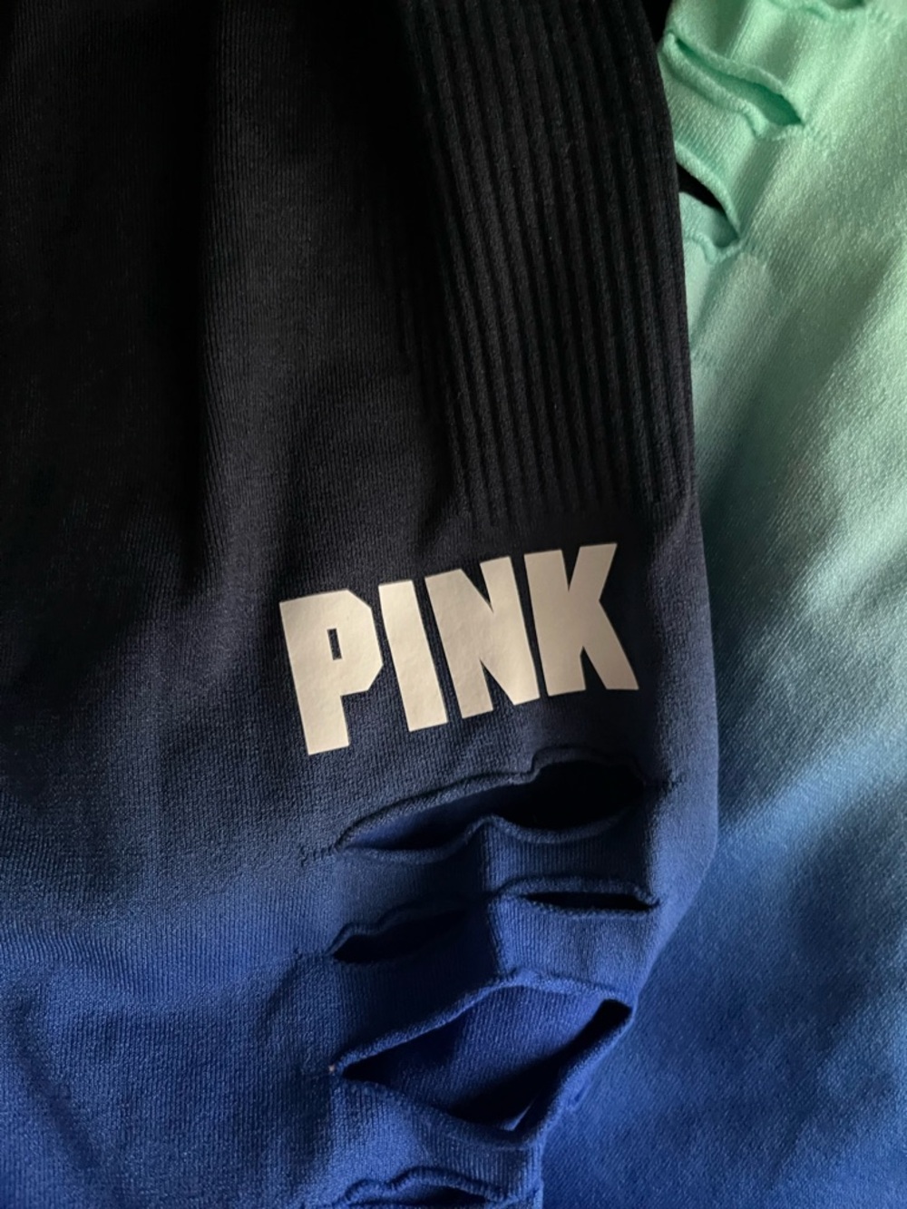 PINK Victoria's Secret Black to Teal Ombre Leggings with Ladder Side Detail - Picture 4 of 5